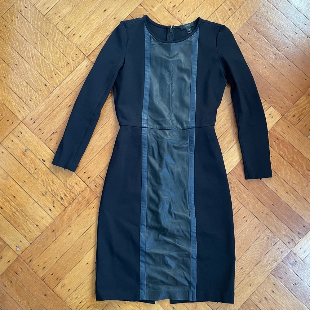 J. Crew Long Sleeved Black Dress with Black and Navy Leather Front 00